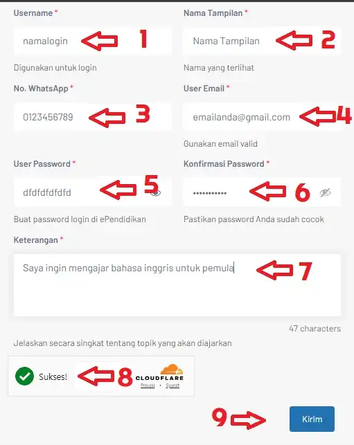 Cara Membuka Les Online 2 Formulir pendaftaran untuk membuka les online atau bimbel online