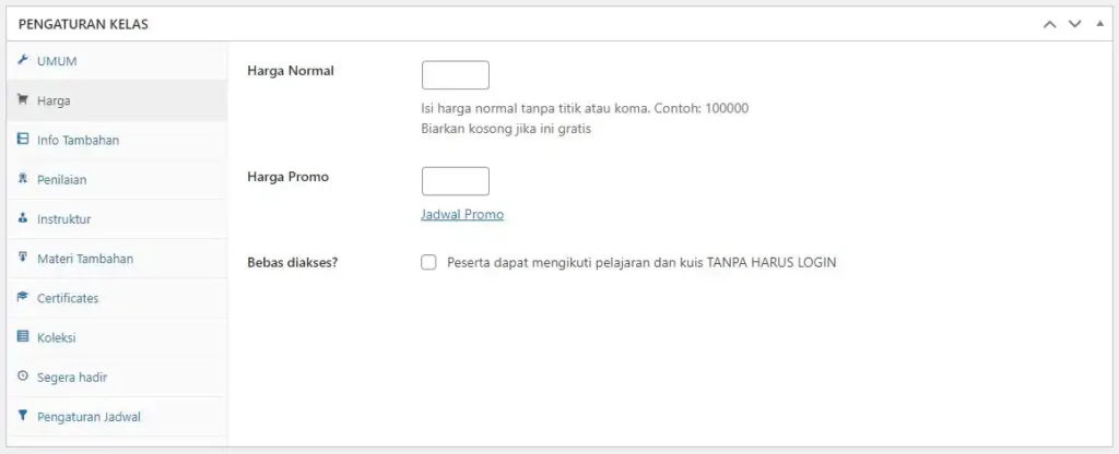 Cara Membuat Kelas Online 11 Pengaturan Kelas - Harga