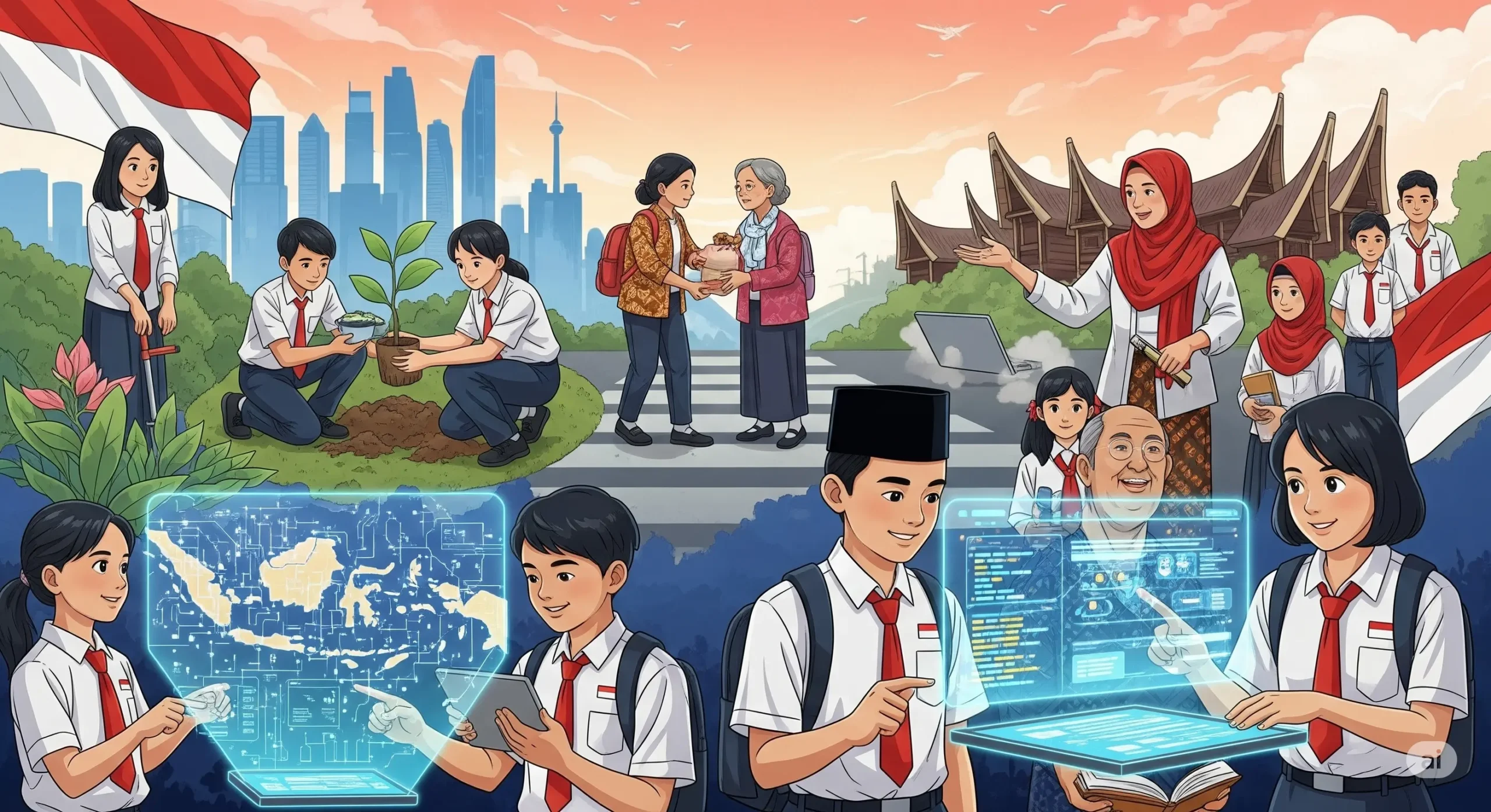 Ilustrasi tentang Peran Pendidikan Indonesia dalam Membentuk Generasi Berkarakter dan Literat Digital